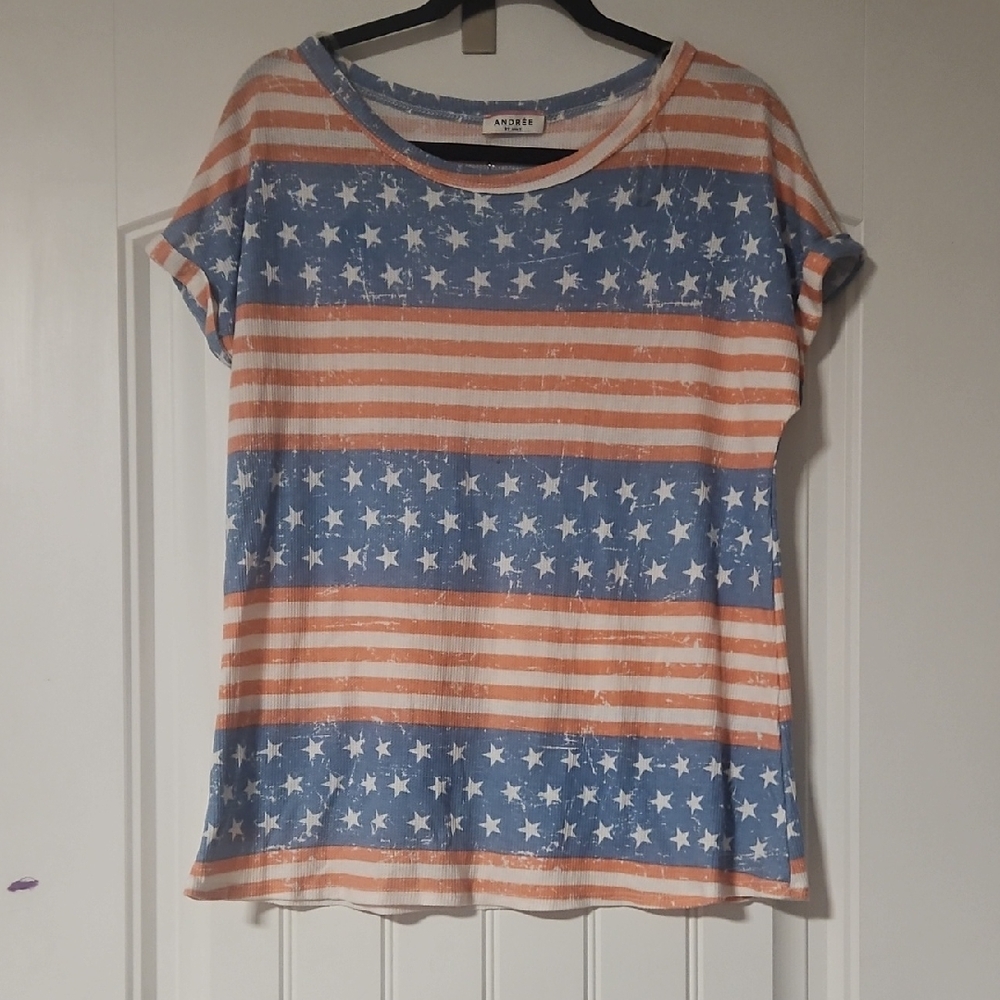 ANDREE BY UNIT Star-Striped Blue and Orange Tee